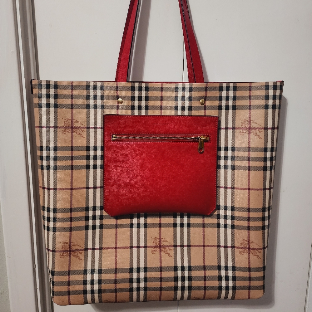 Authentic Large Reversible Red Burberry Purse, Tote, Bag